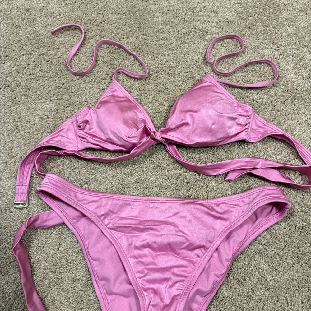 Shade & Shore Pink Triangle Tie Bikini Set